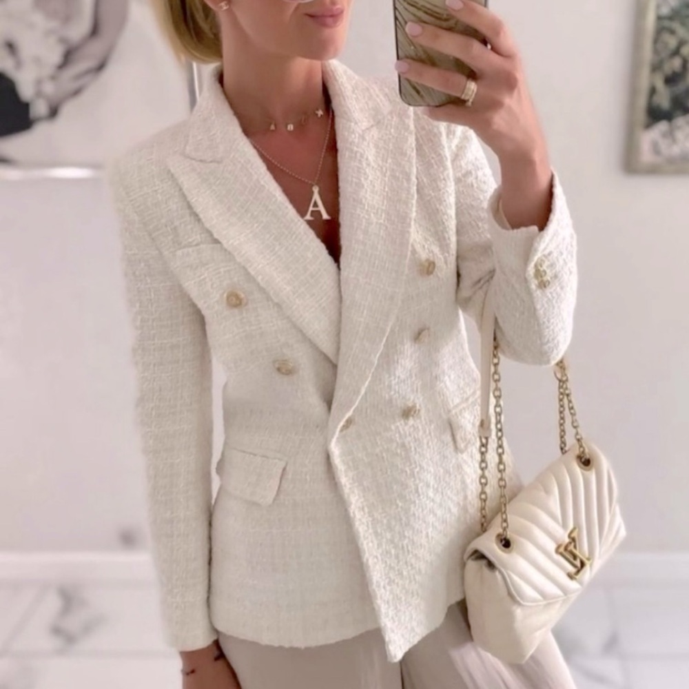ZARA Tweed Blazer White size XS